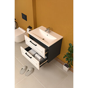 Floransa 80 Cm Mdf Gövde Membran Kapak Banyo Dolabı Seti + Boy Dolabı Antrasit Beyaz