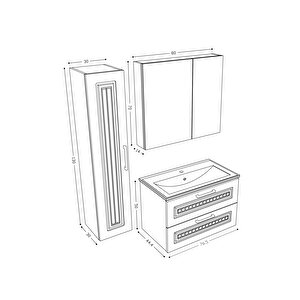 Teta Home Floransa 80 Cm Mdf Gövde Membran Kapak Banyo Dolabı Seti + Boy Dolabı