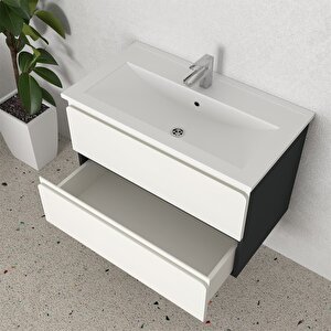 Granada 80 Cm Mdf Gövde Membran Kapak Banyo Dolabı Seti + Boy Dolabı Antrasit Beyaz