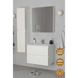 Granada 65 Cm Mdf Gövde Membran Kapak Banyo Dolabı Seti + Boy Dolabı Beyaz