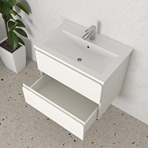 Granada 65 Cm Mdf Gövde Membran Kapak Banyo Dolabı Seti + Boy Dolabı Beyaz