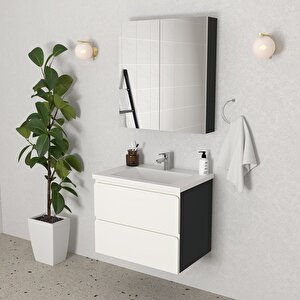 Granada 65 Cm Mdf Gövde Membran Kapak Banyo Dolabı Seti + Boy Dolabı Antrasit Beyaz