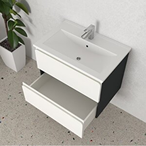 Granada 65 Cm Mdf Gövde Membran Kapak Banyo Dolabı Seti + Boy Dolabı Antrasit Beyaz