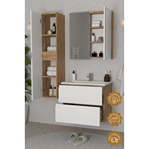 Granada 65 Cm Mdf Gövde Membran Kapak Banyo Dolabı Seti + Boy Dolabı Atlantik Çam