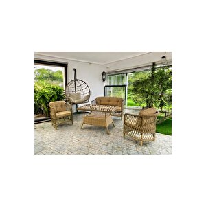 Tire Alüminyum 2 1 1 Masa Tekli Salıncak Bahçe Balkon Mobilyası,bambu Saman Kahverengi