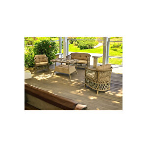 Tire Alüminyum 2 1 1 Masa Tekli Salıncak Bahçe Balkon Mobilyası,bambu Saman Kahverengi