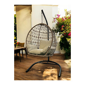 Tire Alüminyum 2 1 1 Masa Tekli Salıncak Bahçe Balkon Mobilyası,bambu Saman Kahverengi