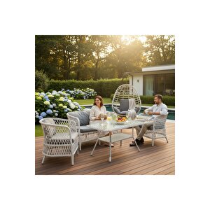 Tire Alüminyum 2 1 1 Masa Tekli Salıncak Bahçe Balkon Mobilyası,beyaz Rattan Gri Minder Gri