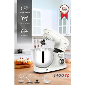 Stand Mikser Hamur Yoğurma Makinesi Dijital Göstergeli 5l 1400w Tmk-1400dt Beyaz