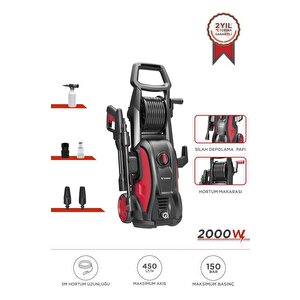 Oto Halı Bahçe Temizleme Ve Yıkama Makinesi 2000w 150 Bar Yüksek Basınçlı Hpc01 Kırmızı Kırmızı