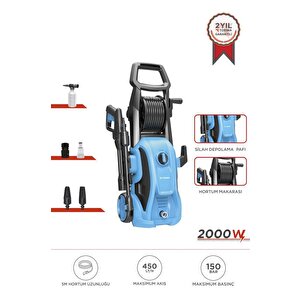 Oto Halı Bahçe Temizleme Ve Yıkama Makinesi 2000w 150 Bar Yüksek Basınçlı Hpc01 Mavi Mavi