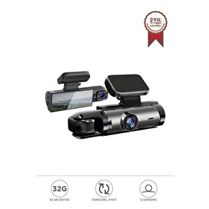 Araç İçi Kamera Gece Görüşlü 1080p Ön Ve İç Geri Görüş Kamerası Ta09 Siyah