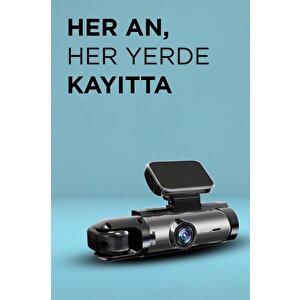 Araç İçi Kamera Gece Görüşlü 1080p Ön Ve İç Geri Görüş Kamerası Ta09 Siyah