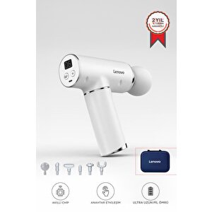 N2 Beyaz Darbeli Titreşimli Masaj Tabancası 1800mah Şarjlı 6 Başlıklı Egzersiz Aleti