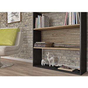 Nova Zebra 7 Bölmeli Kitaplıklık - Minifiks - Wood Siyah  Atlantik Çam