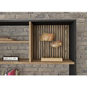 Nova Zebra 7 Bölmeli Kitaplıklık - Minifiks - Wood Siyah  Atlantik Çam