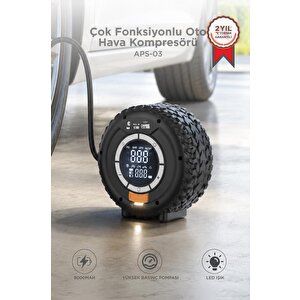 Aps-03 Taşınabilir Araç Akü Takviyeli Powerbank Destekli Işıklı Oto Hava Kompresörü