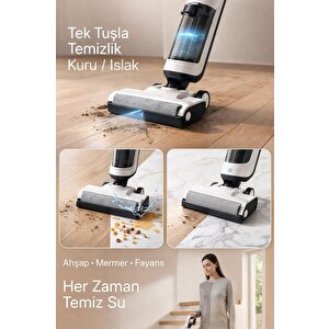 Şarjlı Islak Kuru Dikey Süpürge Yüzey Temizleyici Mop Fw1000 Beyaz