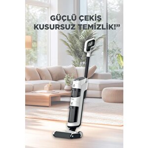 Şarjlı Islak Kuru Dikey Süpürge Yüzey Temizleyici Mop Fw1000 Beyaz