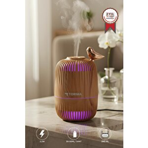 Hava Nemlendiricisi Buhar Makinesi Kuş Detaylı Ahşap Görünümlü 280 Ml H17 Açık Kahverengi