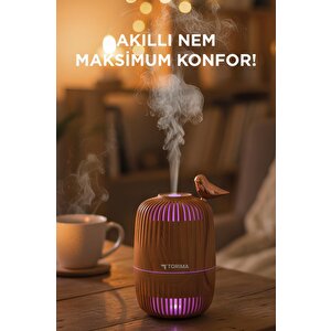 Hava Nemlendiricisi Buhar Makinesi Kuş Detaylı Ahşap Görünümlü 280 Ml H17 Açık Kahverengi