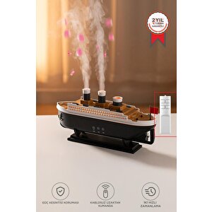 Hava Nemlendiricisi Kumandalı Led Işıklı Aroma Difüzör Gemi Tasarım Ultrasonik 250 Ml H22 Siyah
