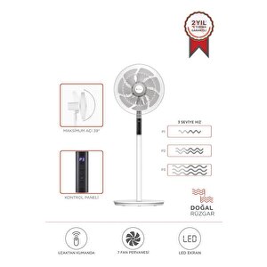 Vantilatör 7 Pervaneli 3 Kademeli Kumandalı Dijital Ekranlı Ayaklı 16 Inc 60w Fan Sf-02 Beyaz