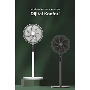Vantilatör 7 Pervaneli 3 Kademeli Kumandalı Dijital Ekranlı Ayaklı 16 Inc 60w Fan Sf-02 Beyaz