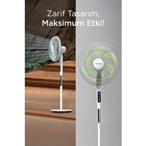 Vantilatör 6 Pervaneli 3 Kademeli Kumandalı Dijital Ekranlı Ayaklı 16 Inc 50w Fan Sf-05 Beyaz