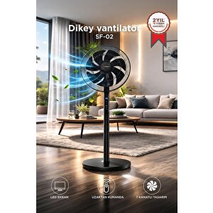 Vantilatör 7 Pervaneli 3 Kademeli Kumandalı Dijital Ekranlı Ayaklı 16 Inc 60w Fan Sf02 Siyah