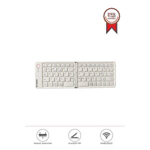 Kablosuz Klavye Bluetooth Katlanabilir Şarjlı Mini Klavye Tk08 Beyaz