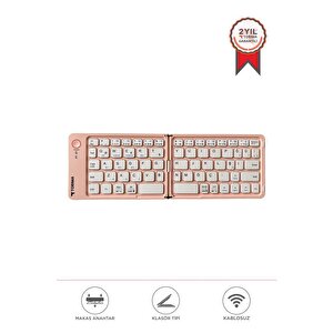 Kablosuz Klavye Bluetooth Katlanabilir Şarjlı Mini Klavye Tk-08 Pembe