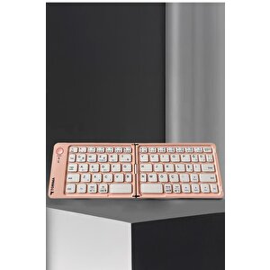 Kablosuz Klavye Bluetooth Katlanabilir Şarjlı Mini Klavye Tk-08 Pembe