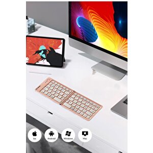 Kablosuz Klavye Bluetooth Katlanabilir Şarjlı Mini Klavye Tk-08 Pembe
