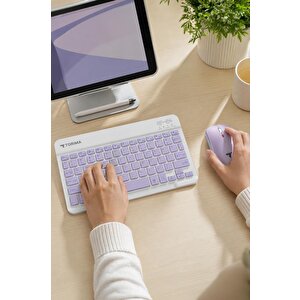 Kablosuz Klavye Mouse Seti Rgb Işıklı Şarj Edilebilir Tmk09 Mor
