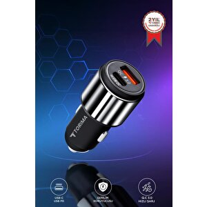 Hızlı Şarj Adaptörü 45w Type-c Kablolu Araç Çakmaklık Şarj C16 Gümüş