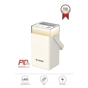 Taşınabilir Batarya 60000 Mah Type-c Lightning Hızlı Şarj Rgb Işıklı 22,5w Powerbank Trm-1061 Beyaz
