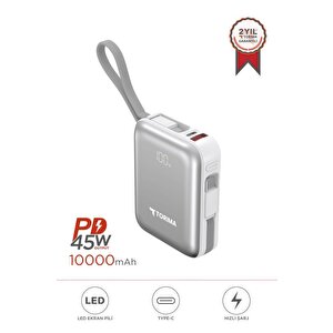 Powerbank 10000 Mah Type-c Lightning Hızlı Şarj Dijital Göstergeli 45w Trm-1018 Beyaz