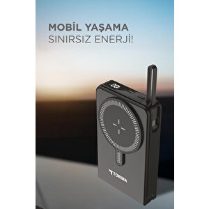 Taşınabilir Batarya 10000 Mah Type-c Hızlı Şarj 22,5w Magsafe Powerbank Trm-1019 Siyah