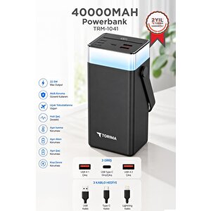 Taşınabilir Batarya 40000 Mah Type-c Lightning Hızlı Şarj Rgb Işıklı 22,5w Powerbank Trm-1041 Siyah