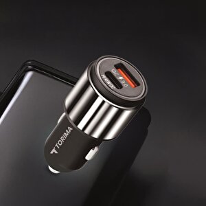 Hızlı Şarj Adaptörü 45w Lightning Kablolu Araç Çakmaklık Şarj C16 Gümüş