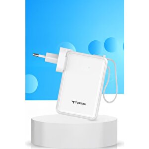 Taşınabilir Batarya 10000 Mah Type-c Hızlı Şarj Dijital Göstergeli 22,5w Powerbank Trm-1017 Beyaz