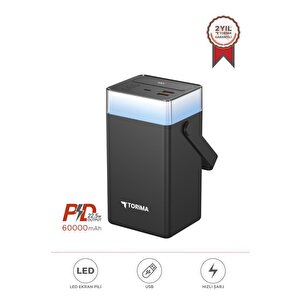 Taşınabilir Batarya 60000 Mah Type-c Lightning Hızlı Şarj Rgb Işıklı 22,5w Powerbank Trm-1061 Siyah