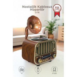 Bluetooh Hoparlör Nostaljik Radyo Aux Usb Tf Destekli Speaker D76 Ahşap