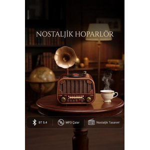 Bluetooh Hoparlör Nostaljik Radyo Aux Usb Tf Destekli Speaker D76 Ahşap