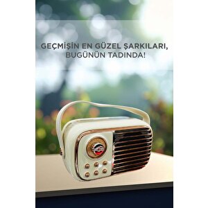 Bluetooh Hoparlör Nostaljik Radyo Mikrofonlu Rgb Işıklı Tws Usb Tf Speaker Bts-1956 Bej
