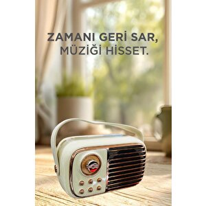 Bluetooh Hoparlör Nostaljik Radyo Mikrofonlu Rgb Işıklı Tws Usb Tf Speaker Bts-1956 Bej
