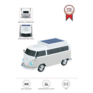 Bluetooth Hoparlör Retro Araba Vosvos Tasarımlı Solar Şarjlı Speaker D70 Bej