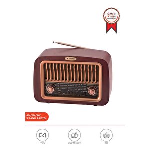 Bluetooth Hoparlör Nostaljik Radyo Kablosuz Speaker D59 Kahverengi