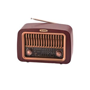 Bluetooth Hoparlör Nostaljik Radyo Kablosuz Speaker D59 Kahverengi